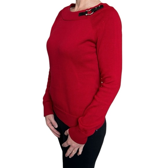Lauren Ralph Lauren Cotton Buckle Boatneck Sweater Red M - Picture 4 of 8